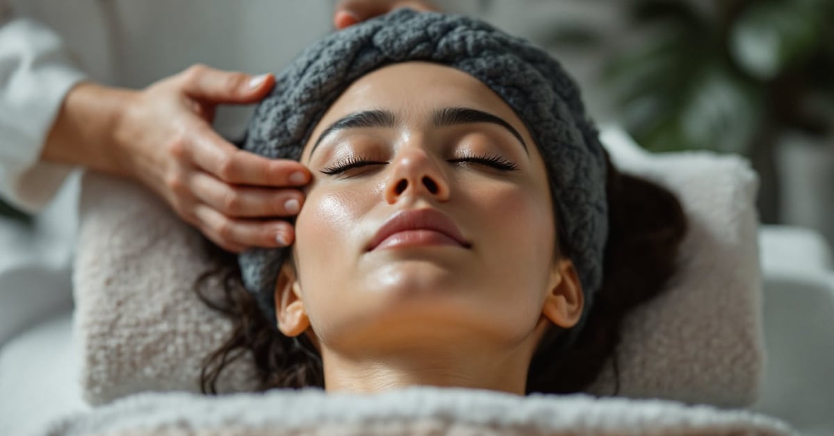 Soin head spa : massage du cuir chevelu relaxant dans un spa moderne et lumineux