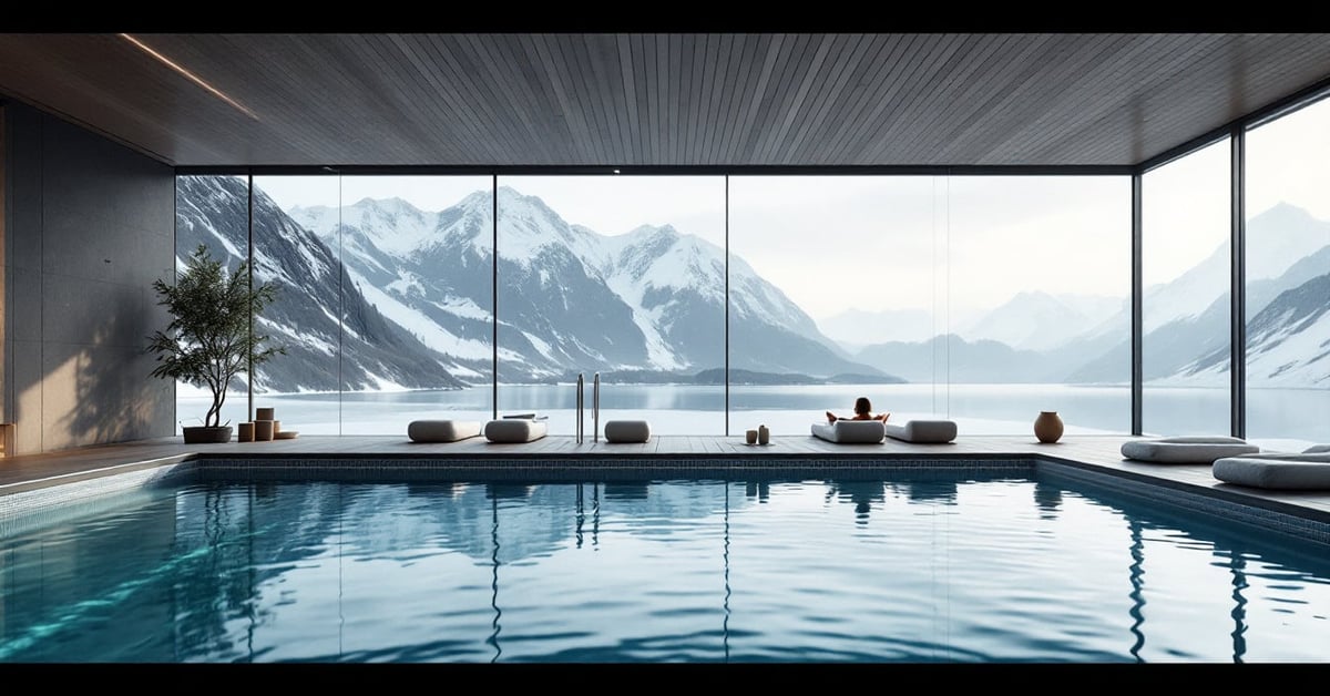 Høyfjellshotell spa dans les fjords norvégiens avec vue panoramique sur les montagnes enneigées