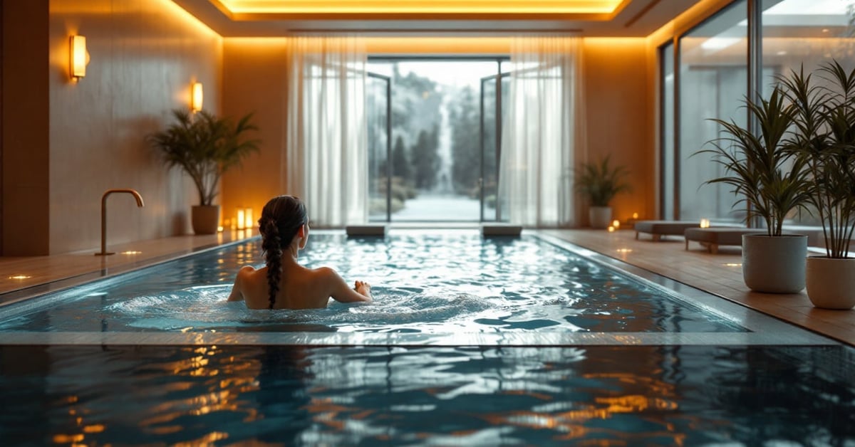 Balnéa Spa Bromont – espace thermal extérieur avec bassins et vue sur les montagnes