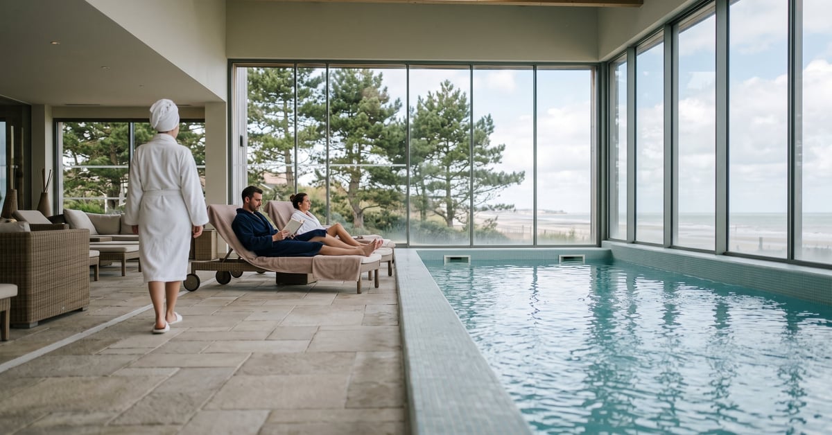 Espace spa du Thalazur Cabourg avec bassins d'eau thermale et ambiance zen apaisante