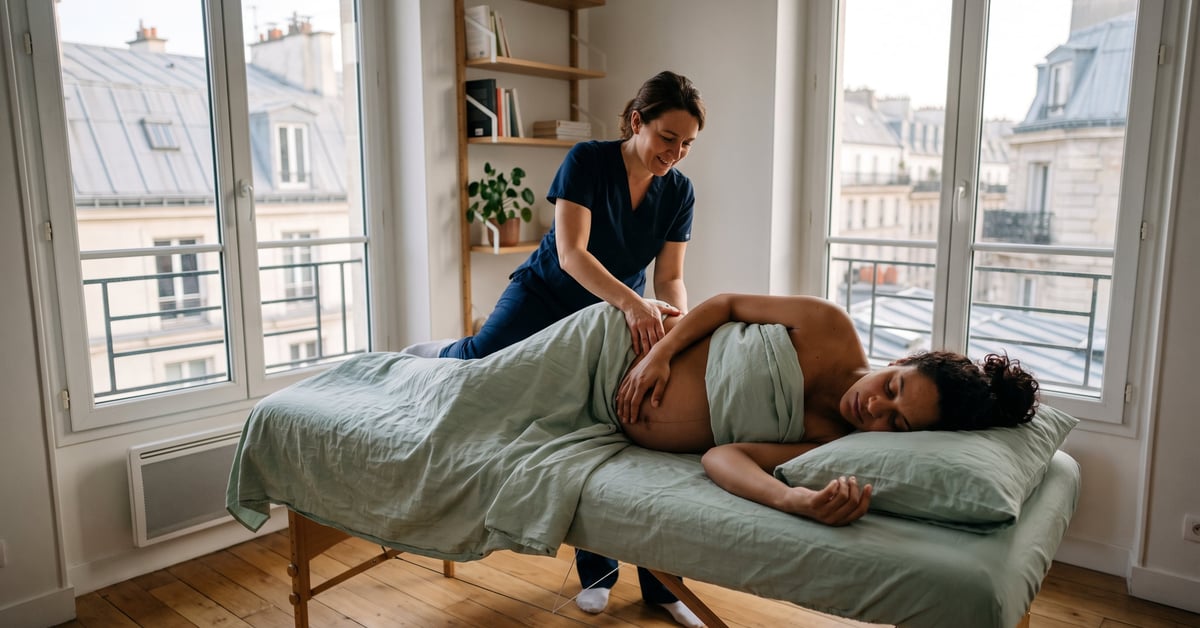 Massage prénatal pour femme enceinte à Paris dans un spa moderne et apaisant